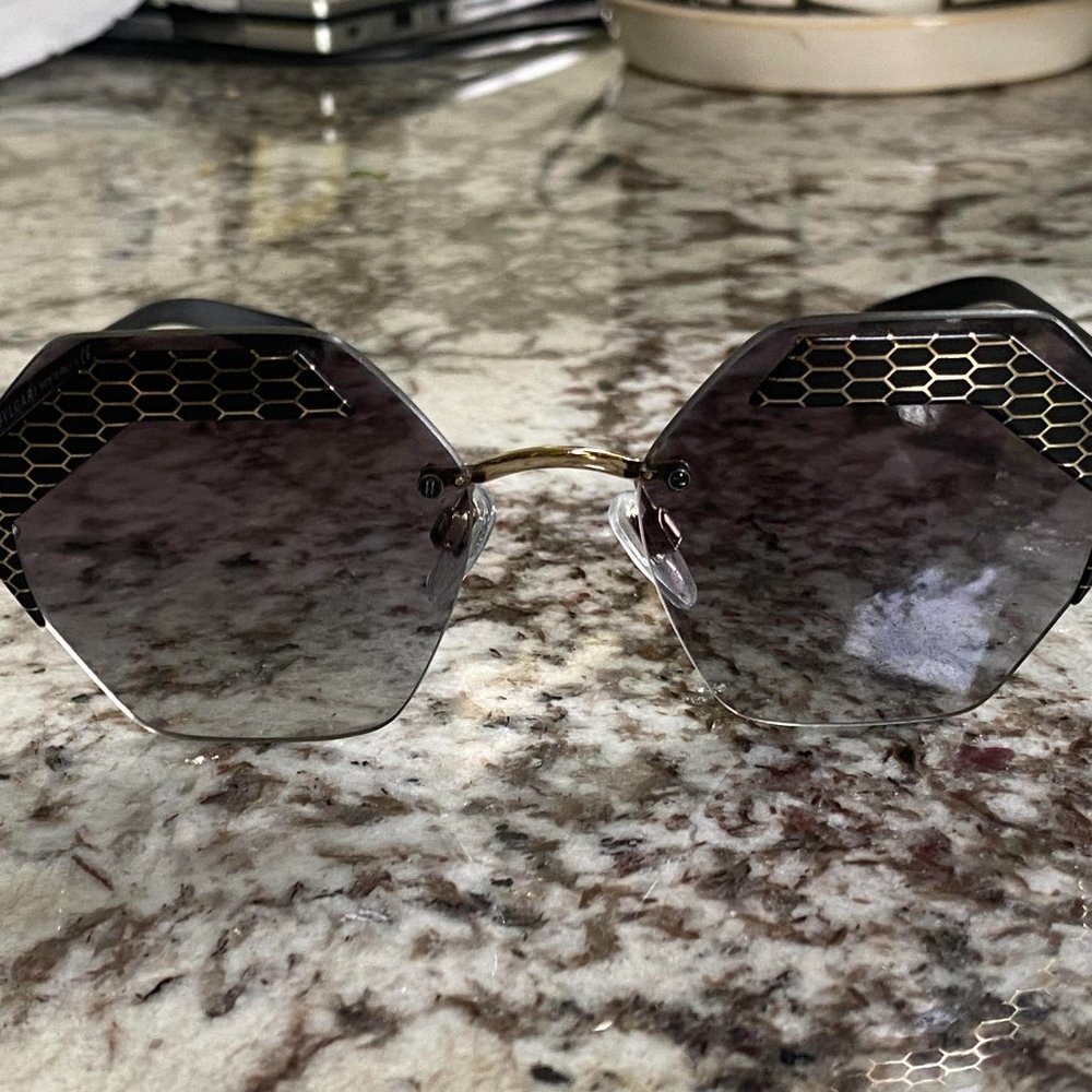 Bvlgari 6103 Sunglasses Gold Black hexagon 57mm